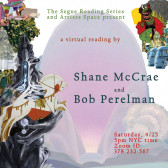 A collection of cartoonish monsters, cutout photographs, and medieval-style drawings are collaged onto an abstracted pastel image of a sunset peeking out over ocean waves. Green, red, and blue text in serif font reads: 