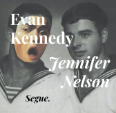 Two figures are pictured side by side in matching clothes. A cutout picture of a head, its mouth wide open, is collaged on top of the figure on the left side. White and black text over the image reads 