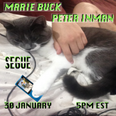 An image of a cat laying on a persons lap. The cat is holding an Ipod Nano displaying a skateboarder. Neon green text over the top half of the image reads, 