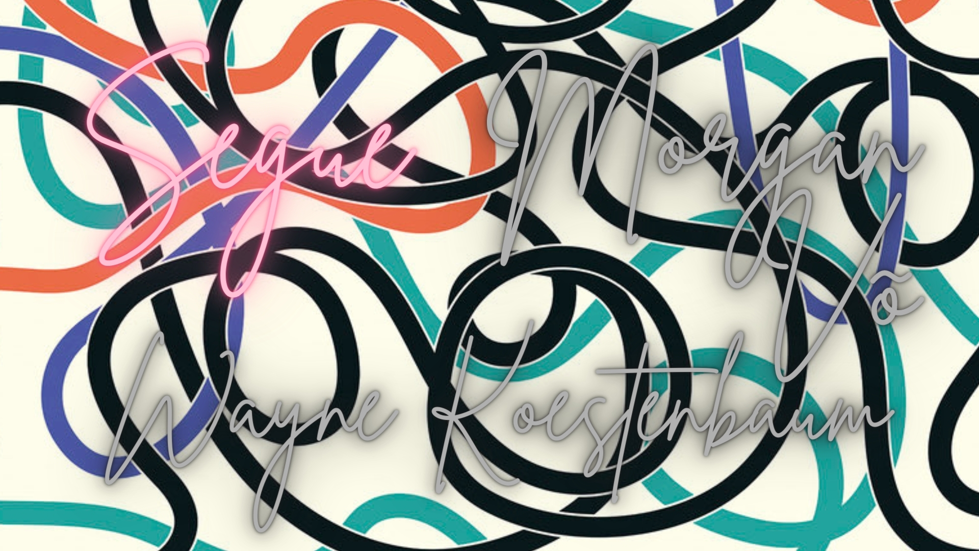 A horizontal white background with curved turquoise, orange, black, and purple lines. Text appears on top of the image reading, 