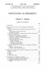 The title and table of contents page of an essay published in the Harvard Law Review.