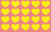 A grid of yellow hearts on a pink background.