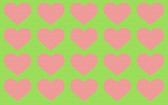 A grid of pink hearts on a green background.