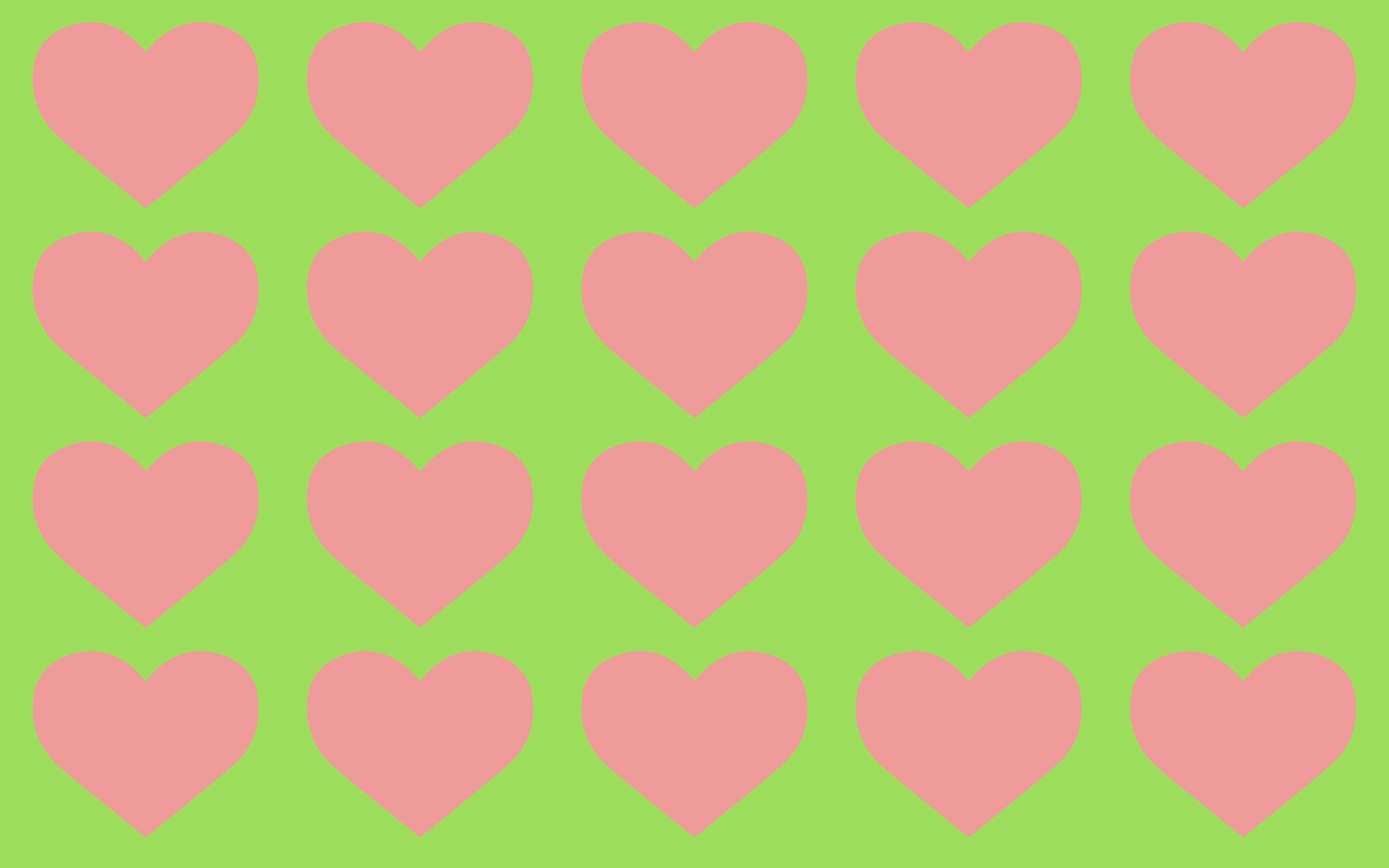 A grid of pink hearts on a green background.