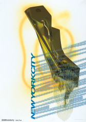 An image featuring an oblong golden form whose top portion has a shiny, defined metallic surface. Its bottom half, however, has a liquid-like, transparent, and cracked texture. It sits on white background decorated with a swirling yellow line. Blue text that reads, 