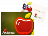 Gift cards features Applebee's branded logo of a red apple. Verso of the card shows the apple design with an American flag and says 