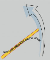 A doubled arrow points to the top left corner of the image. In the bottom left, a diagonal yellow stripe outlined with red lines is overlaid with curving text that reads 