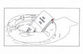 A line drawing of an ashtray containing a book of matches with 