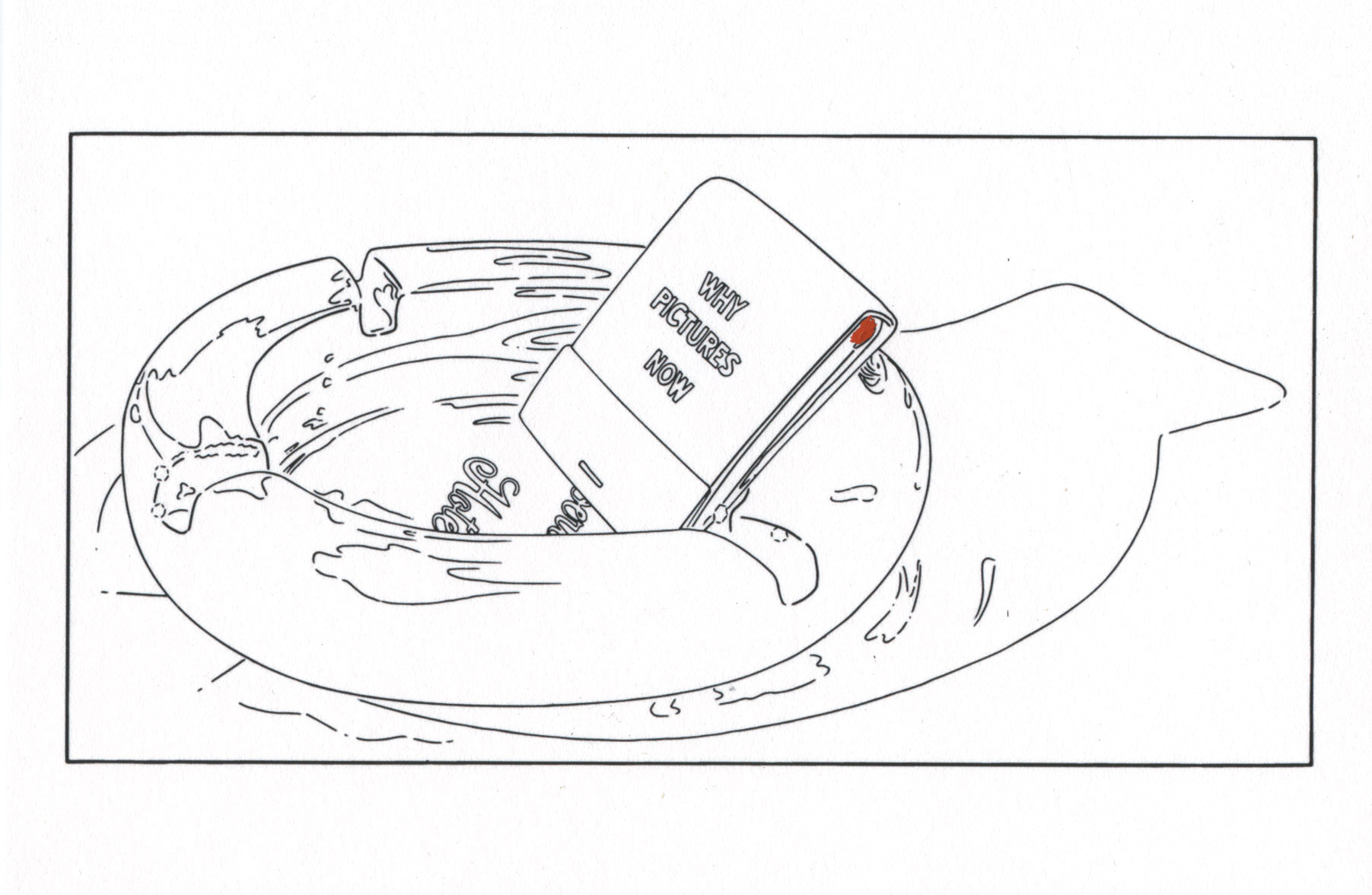A line drawing of an ashtray containing a book of matches with 