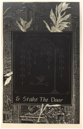 Black and white print includes details of a branch and a willow tree with a bird sitting on a key. Text reads 