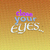 A dense graphic background of yellow circles and green dots on red ground is layered with text that reads 