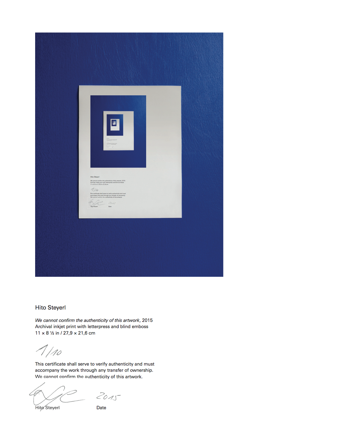 This print shows an image with text beneath on a white background. The text reproduces the work