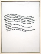 The image shows a white t-shirt in a frame with text printed on top in a wavy text that says, 